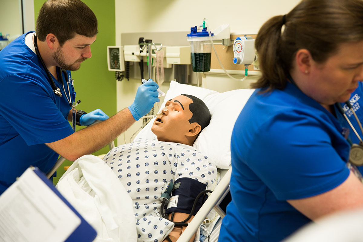 A nursing major earns his nursing degree through practical experiences in LaGrange College classrooms.