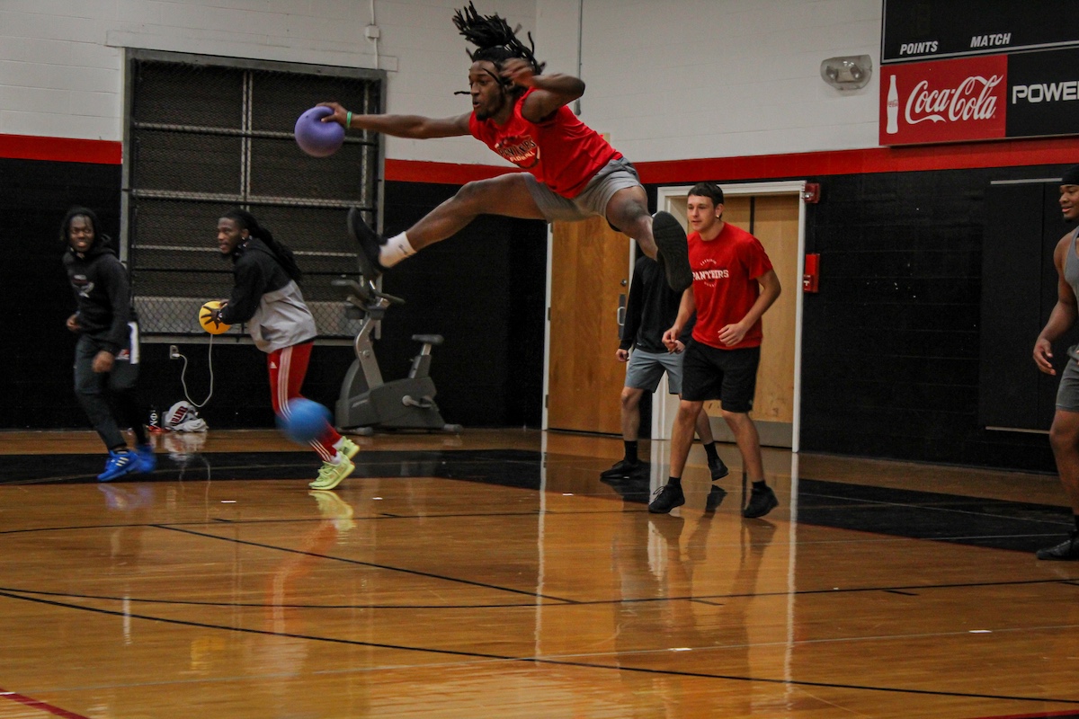 Students playing dodgeball in Richter Gym